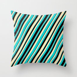 [ Thumbnail: Beige, Dark Turquoise & Black Colored Lines/Stripes Pattern Throw Pillow ]