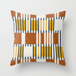 Bold minimalist retro stripes // midnight blue goldenrod yellow and copper brown geometric grid  Throw Pillow
