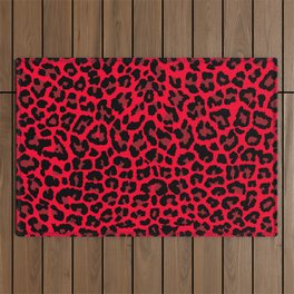 Red abstract leopard print Outdoor Rug