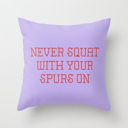 Cautious Squatting, Red and Lavender Throw Pillow