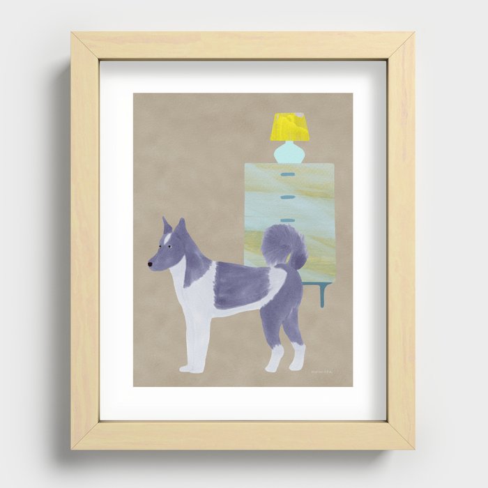 Dog and a Table Lamp - Purple and Beige Recessed Framed Print