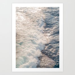 Ocean Wave At Sunset | Blue Mediterranean Sea Water Photography | Italy Travel Print Art Print