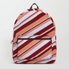 [ Thumbnail: Lavender, Maroon, and Dark Salmon Colored Striped/Lined Pattern Backpack ]