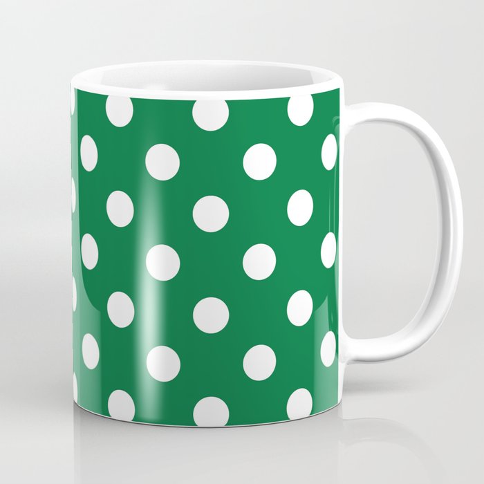 Polka Dots (White & Dark Green Pattern) Coffee Mug