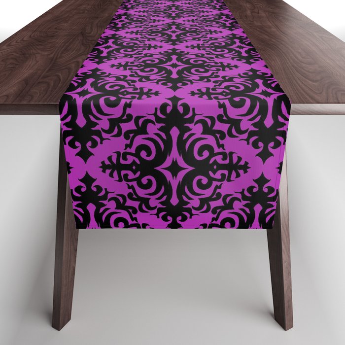 Damask (Black & Purple Pattern) Table Runner