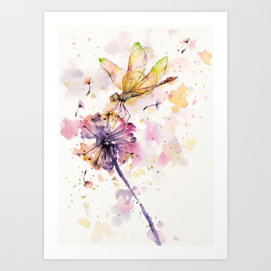 Dragonfly & Dandelion Dance Art Print