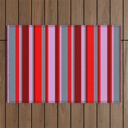 [ Thumbnail: Plum, Slate Gray, Maroon, and Red Colored Lines Pattern Outdoor Rug ]