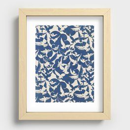 Bird Pattern Blue and White Doves Recessed Framed Print