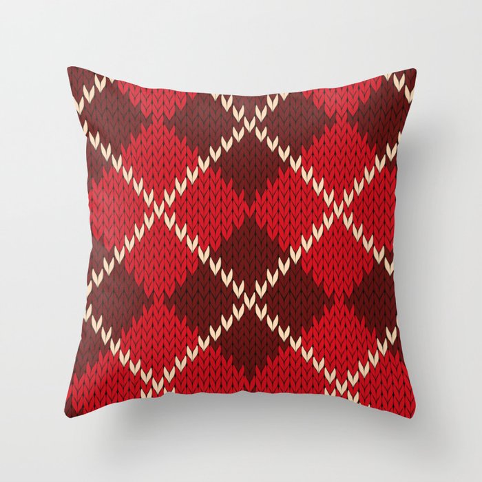 Jumper Knitting Christmas Red Fabric Throw Pillow