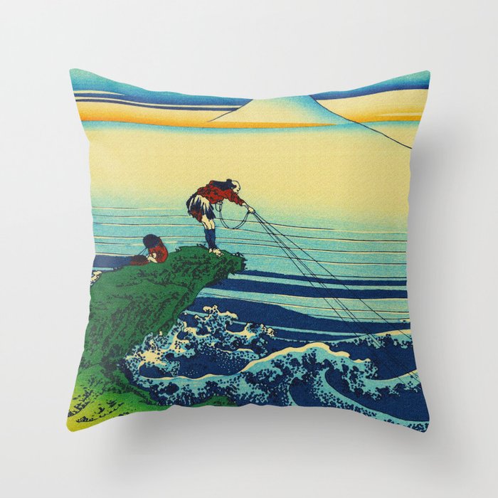 Vintage Japanese Art - Man Fishing Throw Pillow