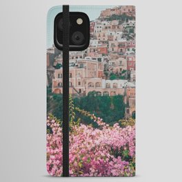 Positano, Italy Travel Photography with Pink Flowers iPhone Wallet Case