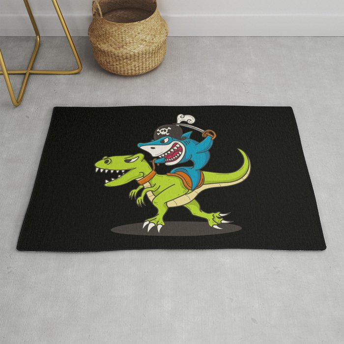 Shark Pirate Riding A Dinosaur T-Rex Gift Rug