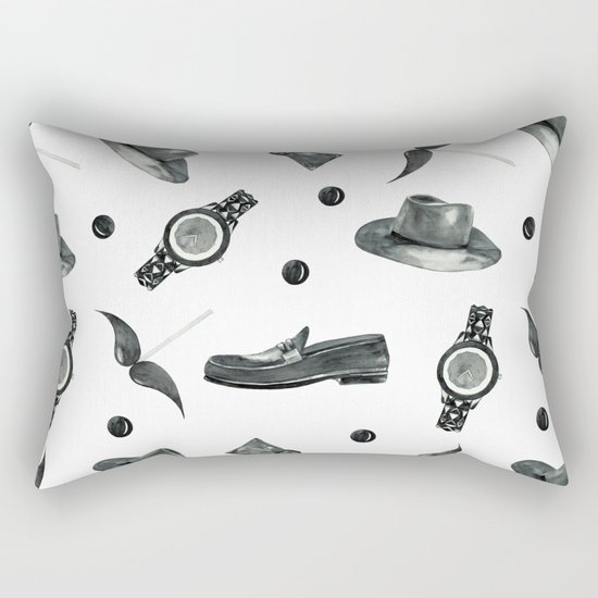 watercolor fashion pattern black on white Rectangular Pillow