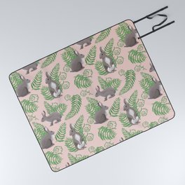 Rabbits and Ferns - Pink Picnic Blanket