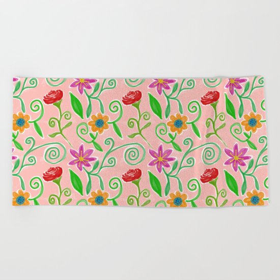Lovely Colorful Floral Pattern Beach Towel
