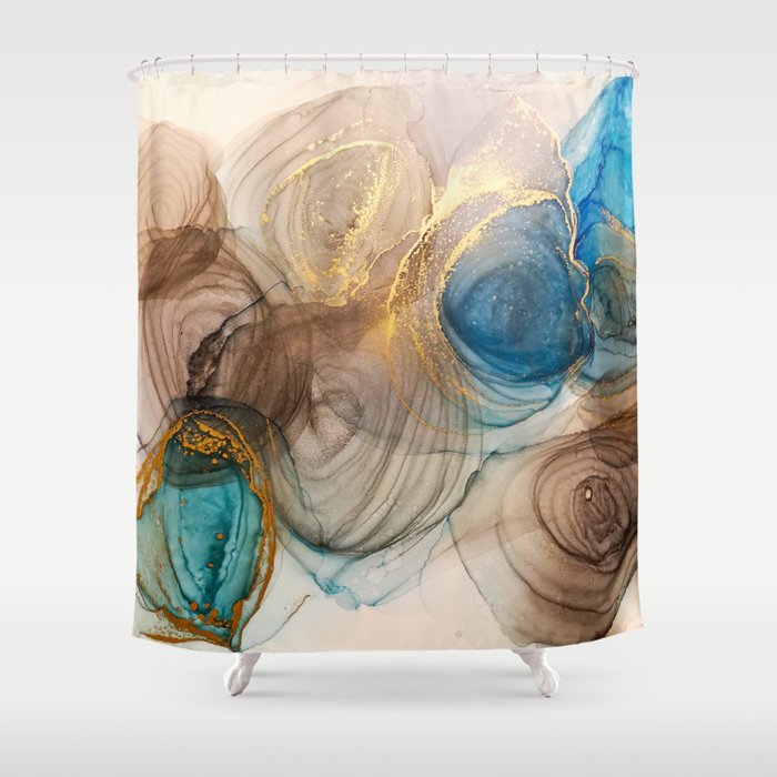Alcohol Ink Abstract. Bleached Mineral Vintage. Bright Alcohol Ink Texture. Abstract Lines Painting. Waves Marbled. Colorful Oil Water Abstract. Marbled Paper Background. Shower Curtain