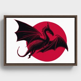 Dragon and Moon Lino Print Framed Canvas