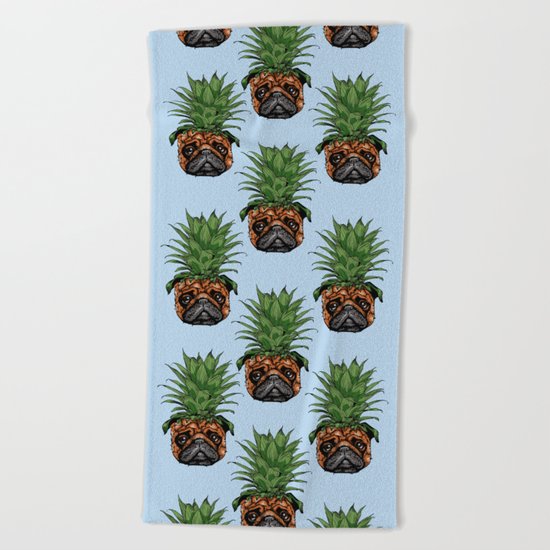 Pineapple Pug Beach Towel