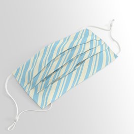 [ Thumbnail: Beige & Sky Blue Colored Lined/Striped Pattern Face Mask ]