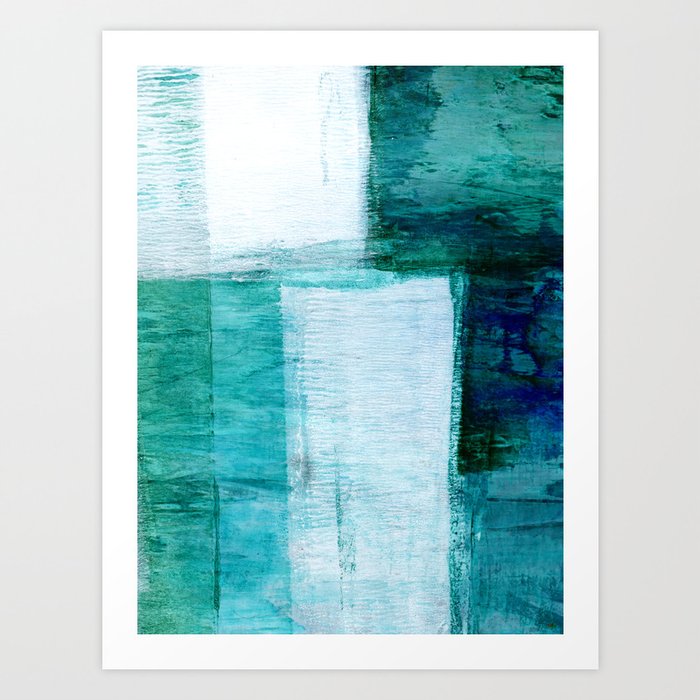 Geometric Abstract Painting in Teal and Turquoise Blue Art Print