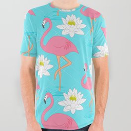 Flamingo Lily pattern 1 All Over Graphic Tee
