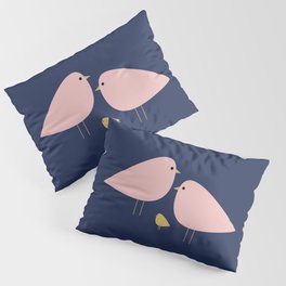 Bird Family in Pink, Navy Blue, and Mustard -  Minimalist Scandinavian Mid-Century Modern Design Pillow Sham