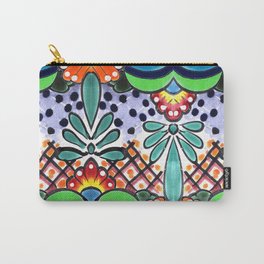 Colorful Talavera, Green Accent, Large, Mexican Tile Design Carry-All Pouch