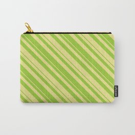 [ Thumbnail: Green and Tan Colored Lined/Striped Pattern Carry-All Pouch ]