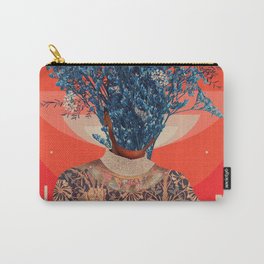 Her Veiled Smiles Carry-All Pouch | Collageart, Geometry, Floral, Flowers, Portrait, Pop, Collage, Surreal, Blue, Botanical 