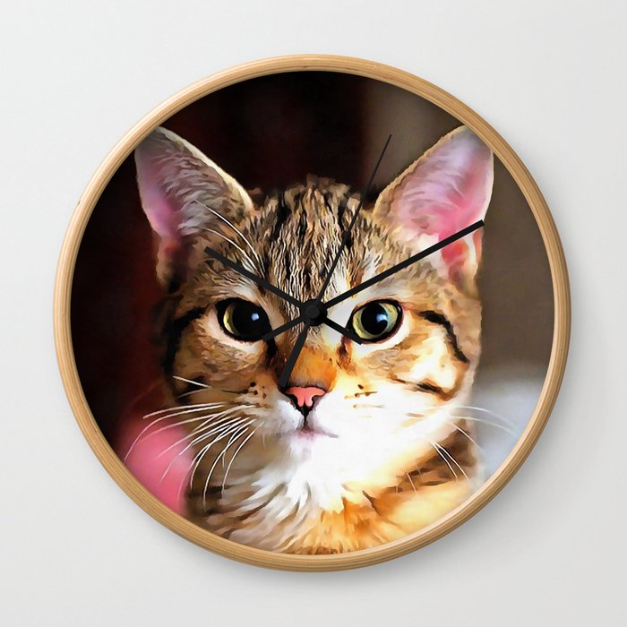 Artistic Tabby Cat Kitten Portrait Wall Clock