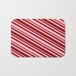 [ Thumbnail: Pink & Dark Red Colored Striped/Lined Pattern Bath Mat ]