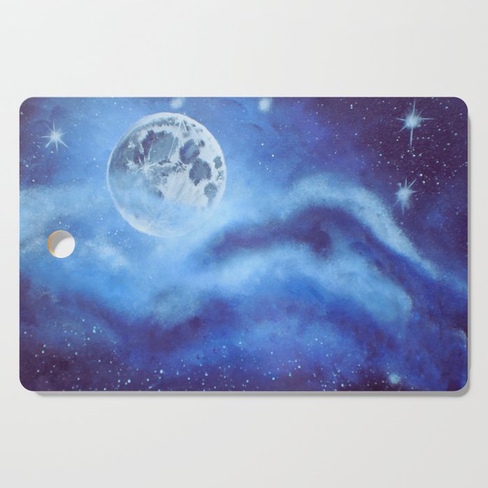 Blue Full Moon and Clouds - Original Abstract Painting Cutting Board
