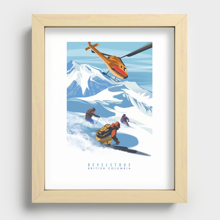 Retro Travel Heliski ski Revelstoke poster Recessed Framed Print