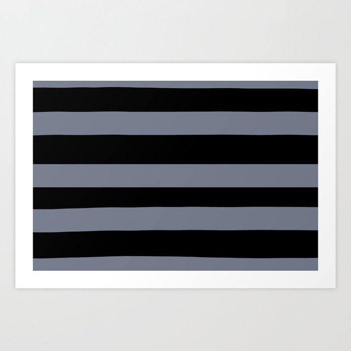 Hazy Blue - Seattle Haze Blue Gray - Twinkle Twinkle Hand Drawn Fat Horizontal Stripes on Black Art Print