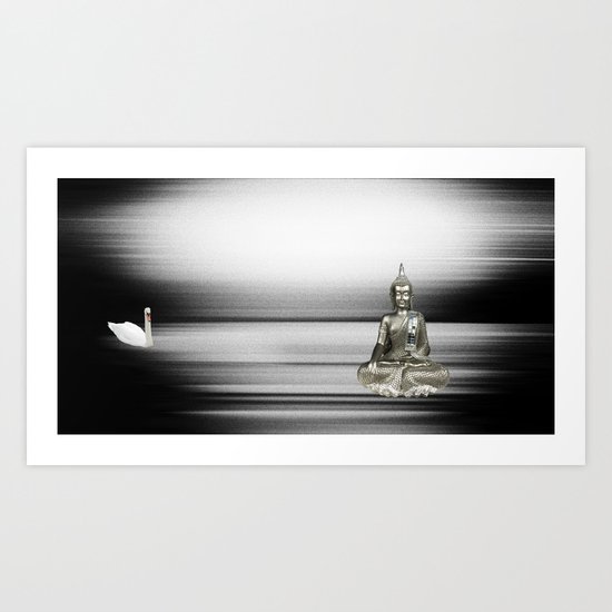Buddha with swan Art Print