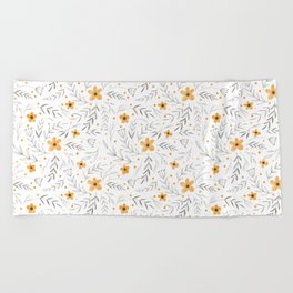 Watercolor pattern with abstract tiny yellow flowers Beach Towel