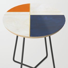 Orange, Blue And White With Golden Lines Abstract Painting Side Table
