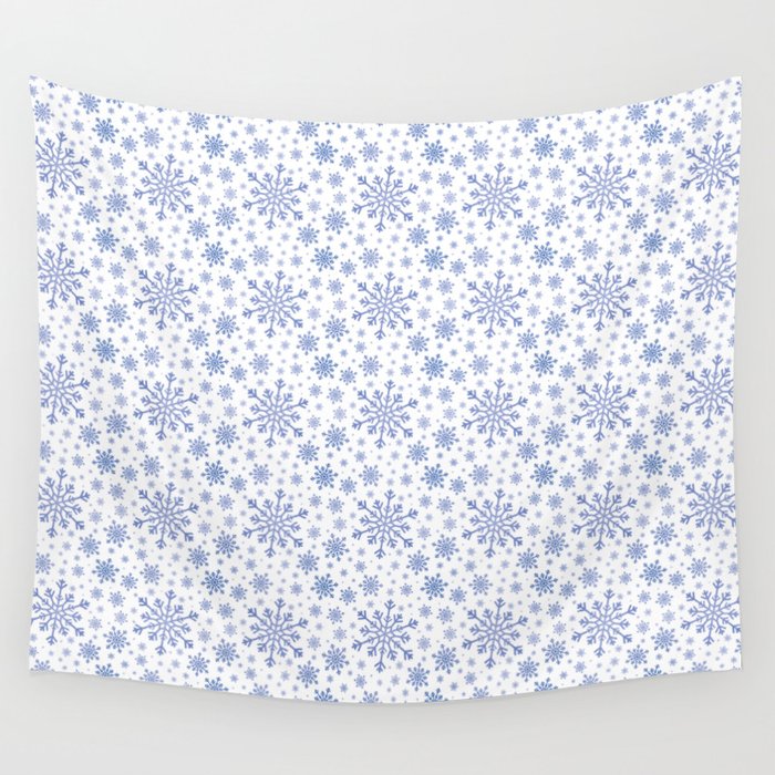 Royal Blue & White Pretty Winter Snowflake Pattern Wall Tapestry