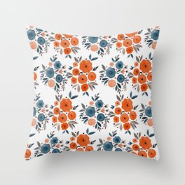 Wild flowers - indigo and orange Throw Pillow