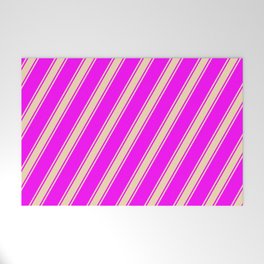 [ Thumbnail: Fuchsia and Tan Colored Lined Pattern Welcome Mat ]