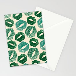 Pattern Lips in Green Lipstick Stationery Card