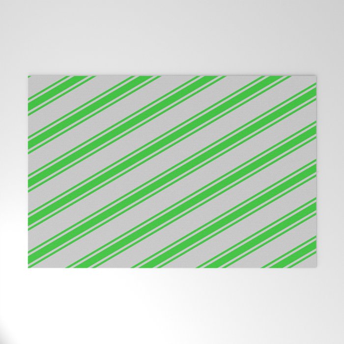 Light Grey and Lime Green Colored Stripes Pattern Welcome Mat