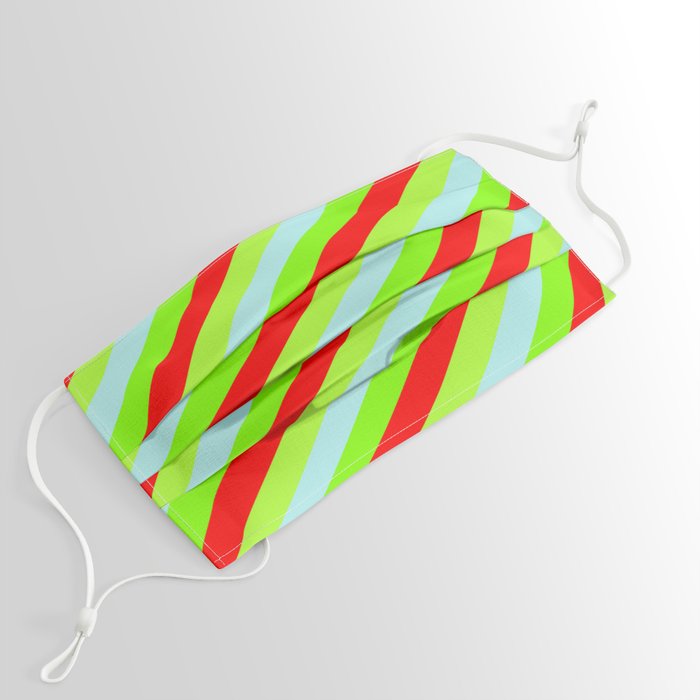 Turquoise, Chartreuse, Red & Light Green Colored Lines/Stripes Pattern Face Mask