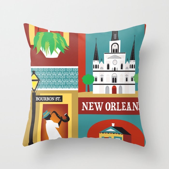 New Orleans Louisiana Collage Ilration By Loose Petals Throw New Orleans Louisiana Collage Ilration By Loose Petals Throw Pillow
