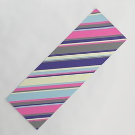 [ Thumbnail: Colorful Hot Pink, Gray, Dark Slate Blue, Light Yellow, and Light Blue Colored Stripes/Lines Pattern Yoga Mat ]