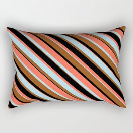 [ Thumbnail: Red, Light Blue, Brown, and Black Colored Lines/Stripes Pattern Rectangular Pillow ]
