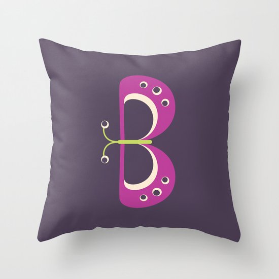 Letter B // Animal Alphabet // Butterfly Monogram Throw Pillow