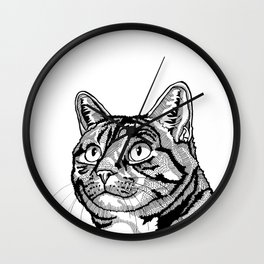 Beautiful Tabby Cat Line Drawing, Black and White Portrait of a Striped Kitty Wall Clock
