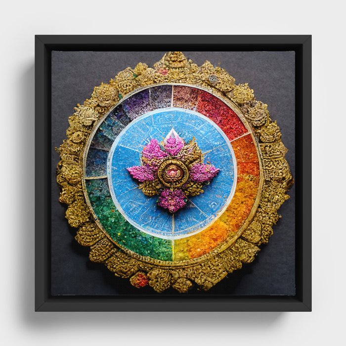 Rainbow Gold Jeweled Mandala 2 Framed Canvas