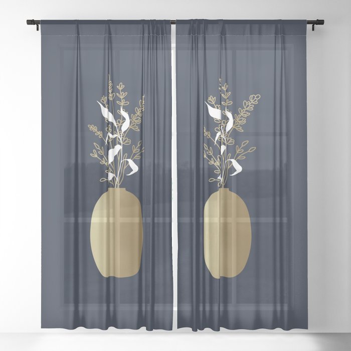Gold Vase and Wildflowers Sheer Curtain